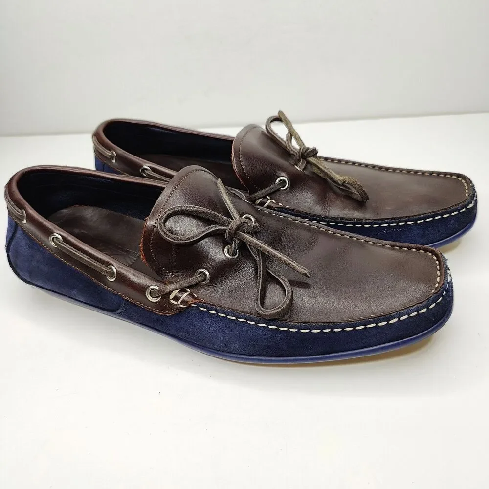 Salvatore Ferragamo Boat Shoes Brown Loafer Blue Suede Mens Size 10 D SALVATORE FERRAGAMO Brown Leather/Navy Suede Boat Deck  main image 2